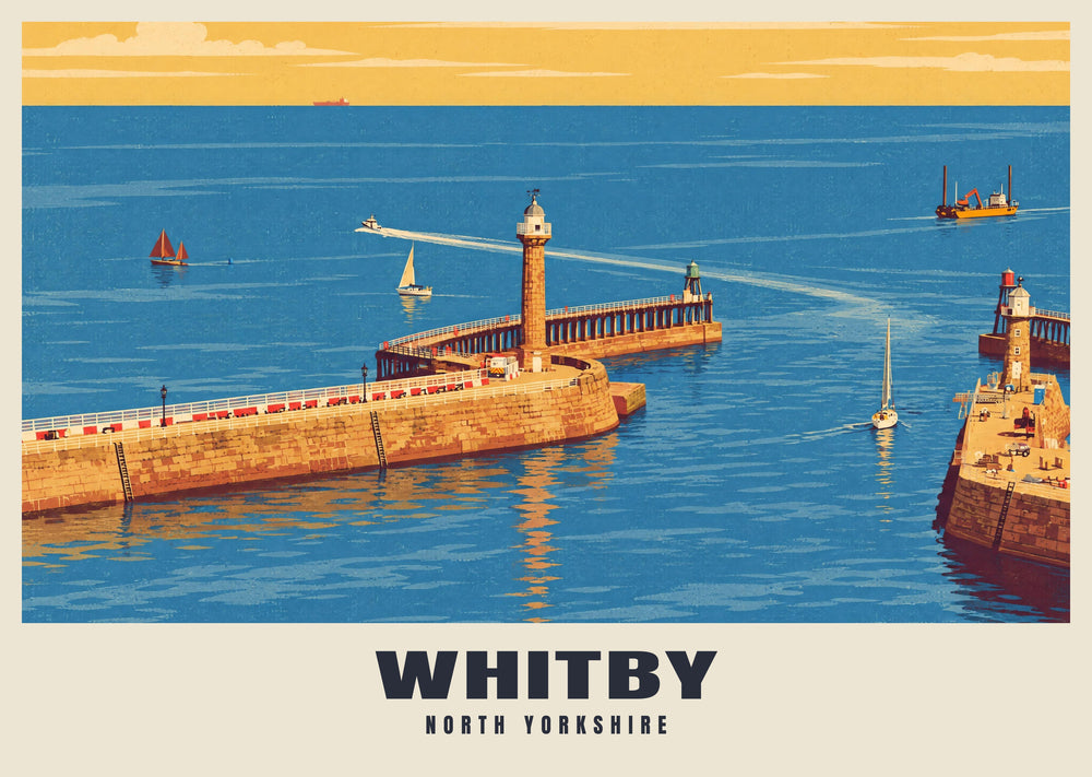 Vintage-style illustrated Whitby travel poster from the Here Looks Good ready-made collection