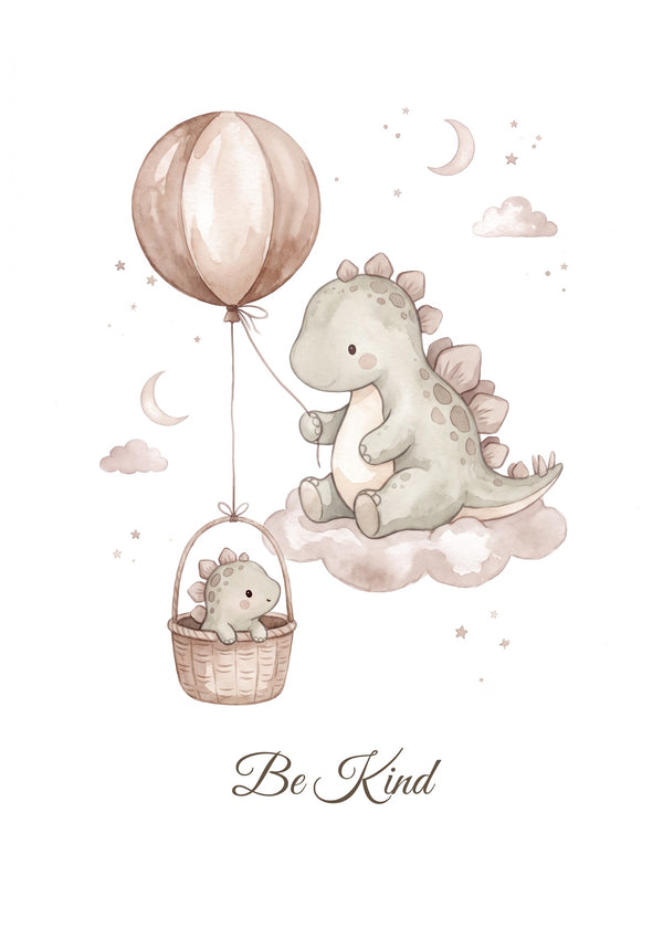 Be Kind — Gentle Dinosaur Days Nursery Print