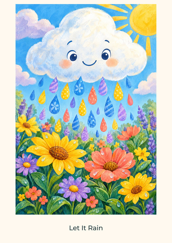 Que llueva — Lámina de arte infantil sobre las maravillas del clima