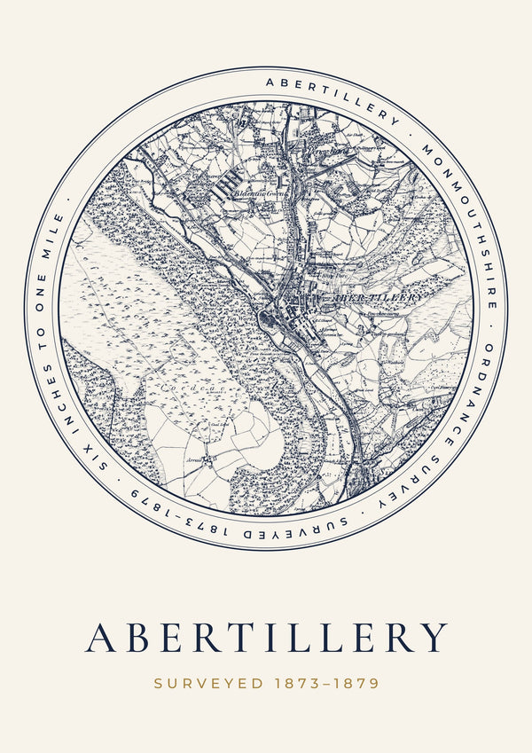 Abertillery in 1879 Old Map Print — Roundel