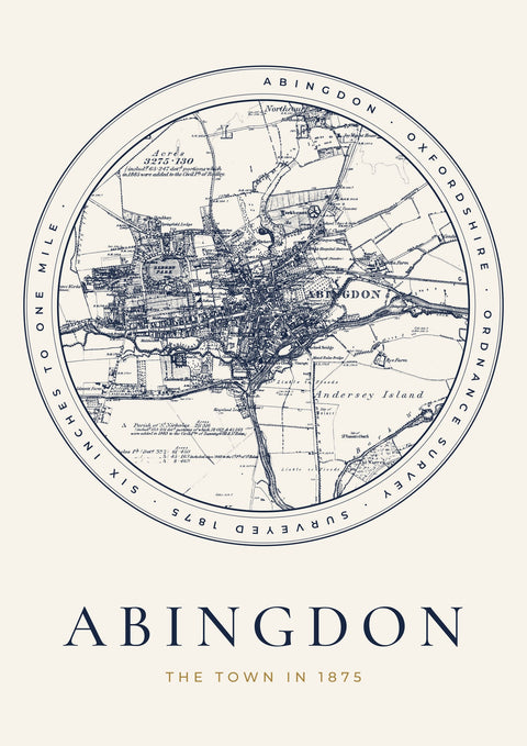 Abingdon in 1875 Old Map Print — Roundel