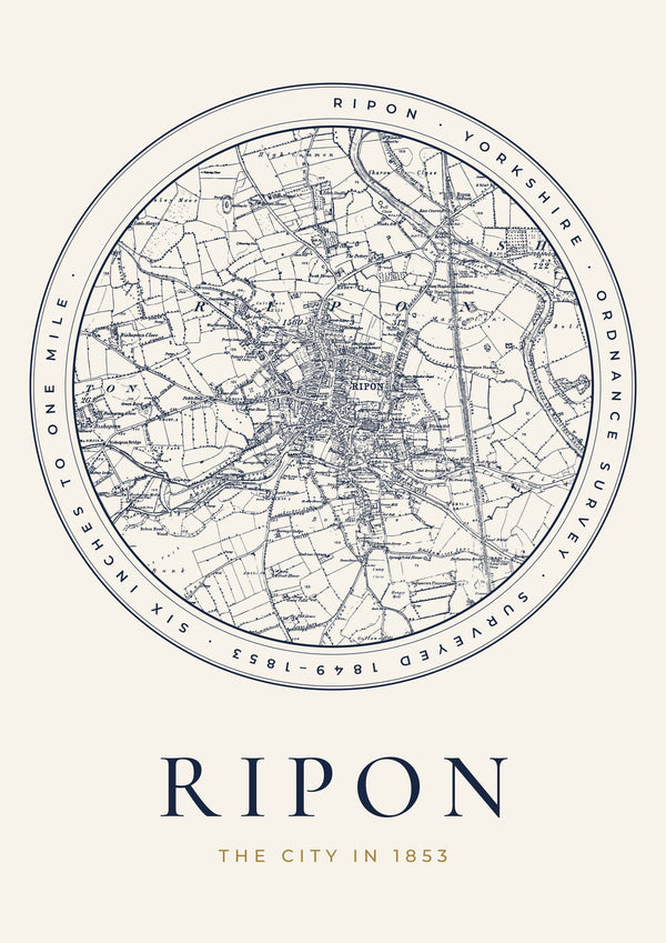 Ripon in 1853 Old Map Print — Roundel