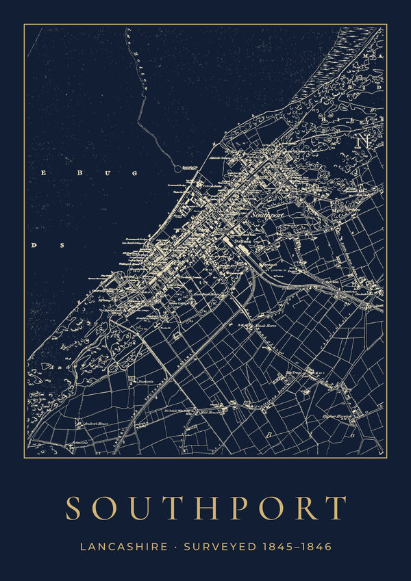 Southport in 1846 Old Map Print — Night Ink