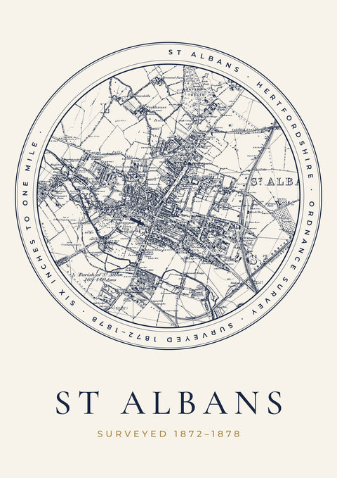 St Albans in 1878 Old Map Print — Roundel