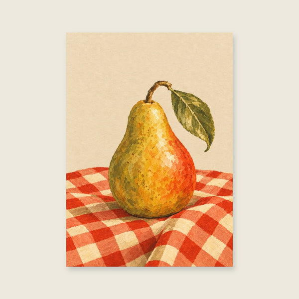 Pear on a Checked Cloth Art Print