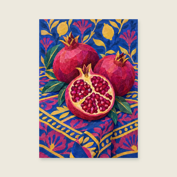 Pomegranates on Checks Art Print