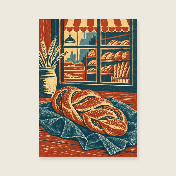 Twisted bread on blue linen Art Print