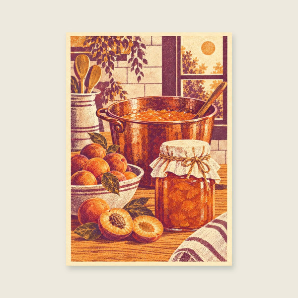 Apricots and a copper preserving pan Art Print