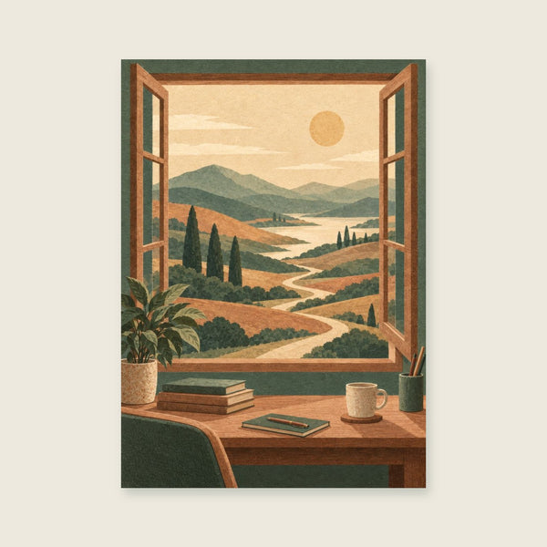 winding path beyond a desk plant Art Print