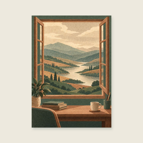 Stampa artistica di pioggia su una valle immaginaria