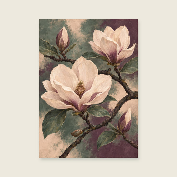 Magnolia blossom on a sweeping dark branch Art Print
