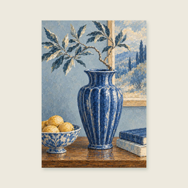 Grote geribbelde vaas en één kronkelende steel art print
