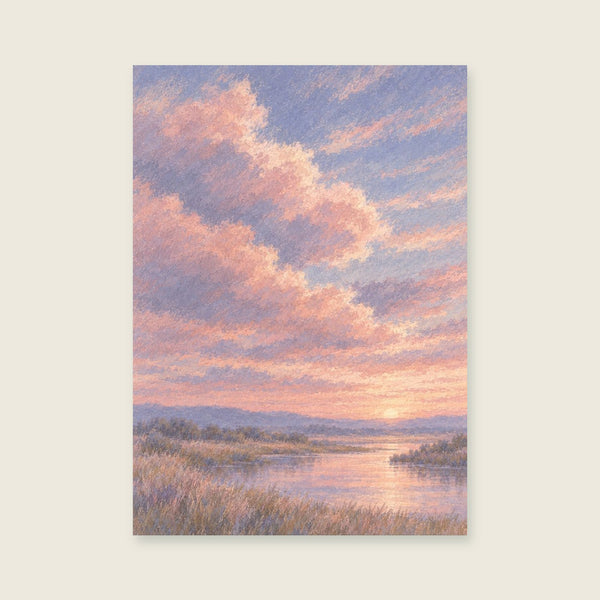 Pink morning sky over a fictional soft horizon Art Print