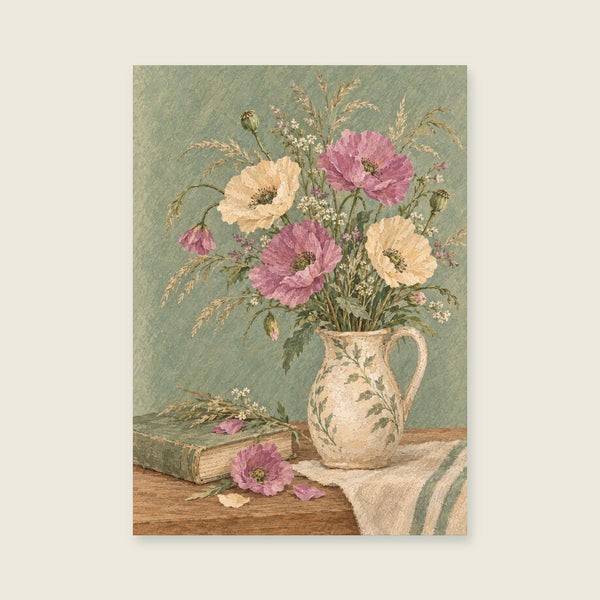 Delicate poppies and wild grasses Art Print