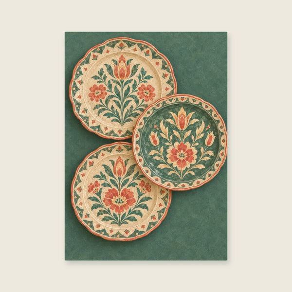 Three olive plates in an overlapping composition Art Print
