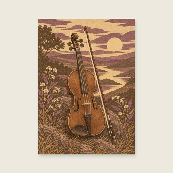 Fiddle and bow in a warm graphic composition Art Print