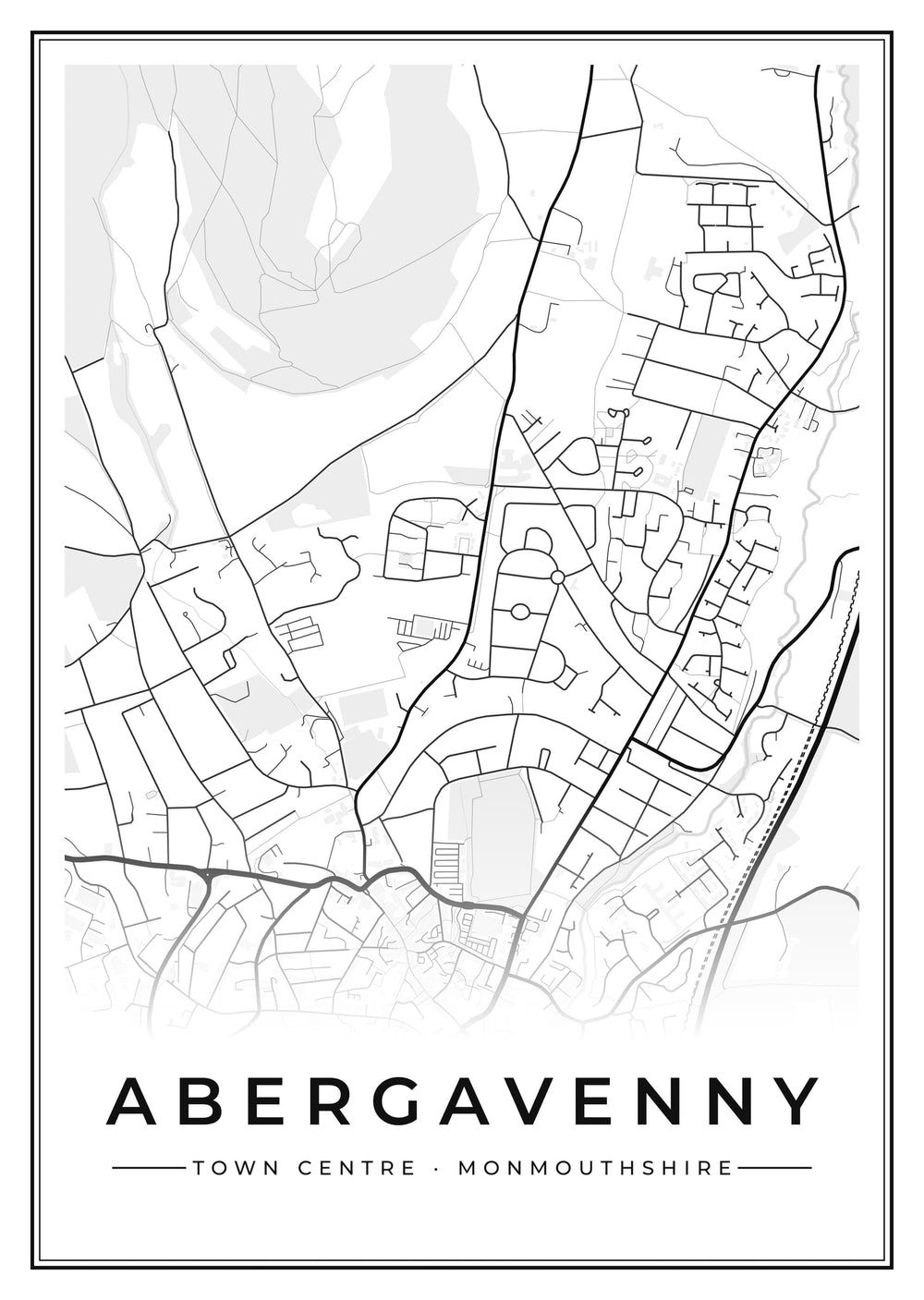 Abergavenny Town Centre Street Map Poster