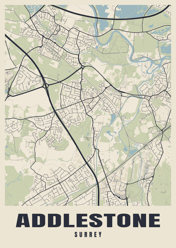 Addlestone Street Map Poster