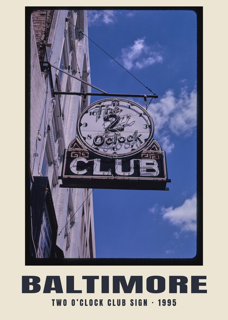 Szyld Two O’Clock Club, Baltimore — 1995 · Historyczny wydruk fotograficzny