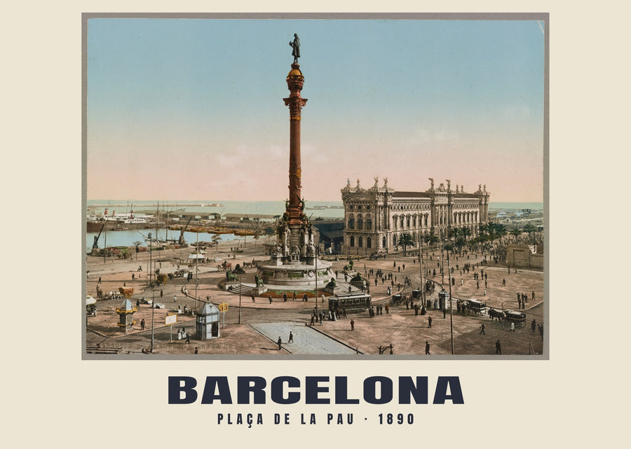 Plaça de la Pau, Barcelona — 1890 · Lámina de fotocromo antiguo