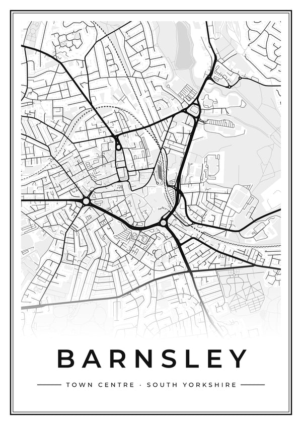 Barnsley Town Centre Street Map Poster