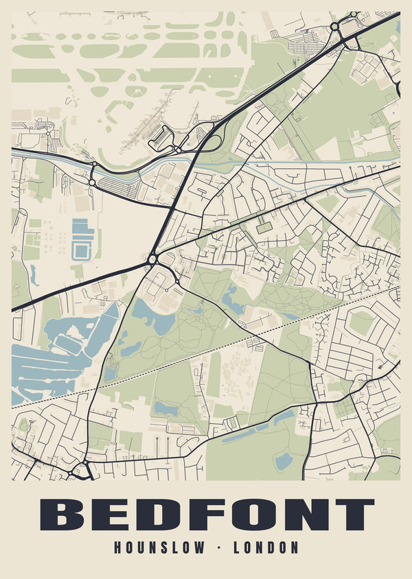 Bedfont Heritage Street Map Poster