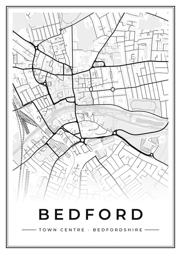 Bedford Town Centre Street Map Poster