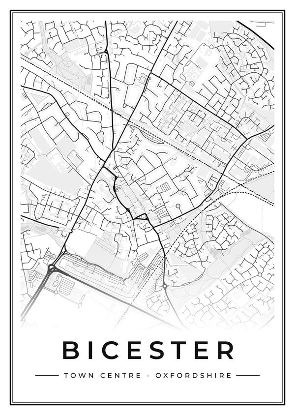 Bicester Town Centre Street Map Poster