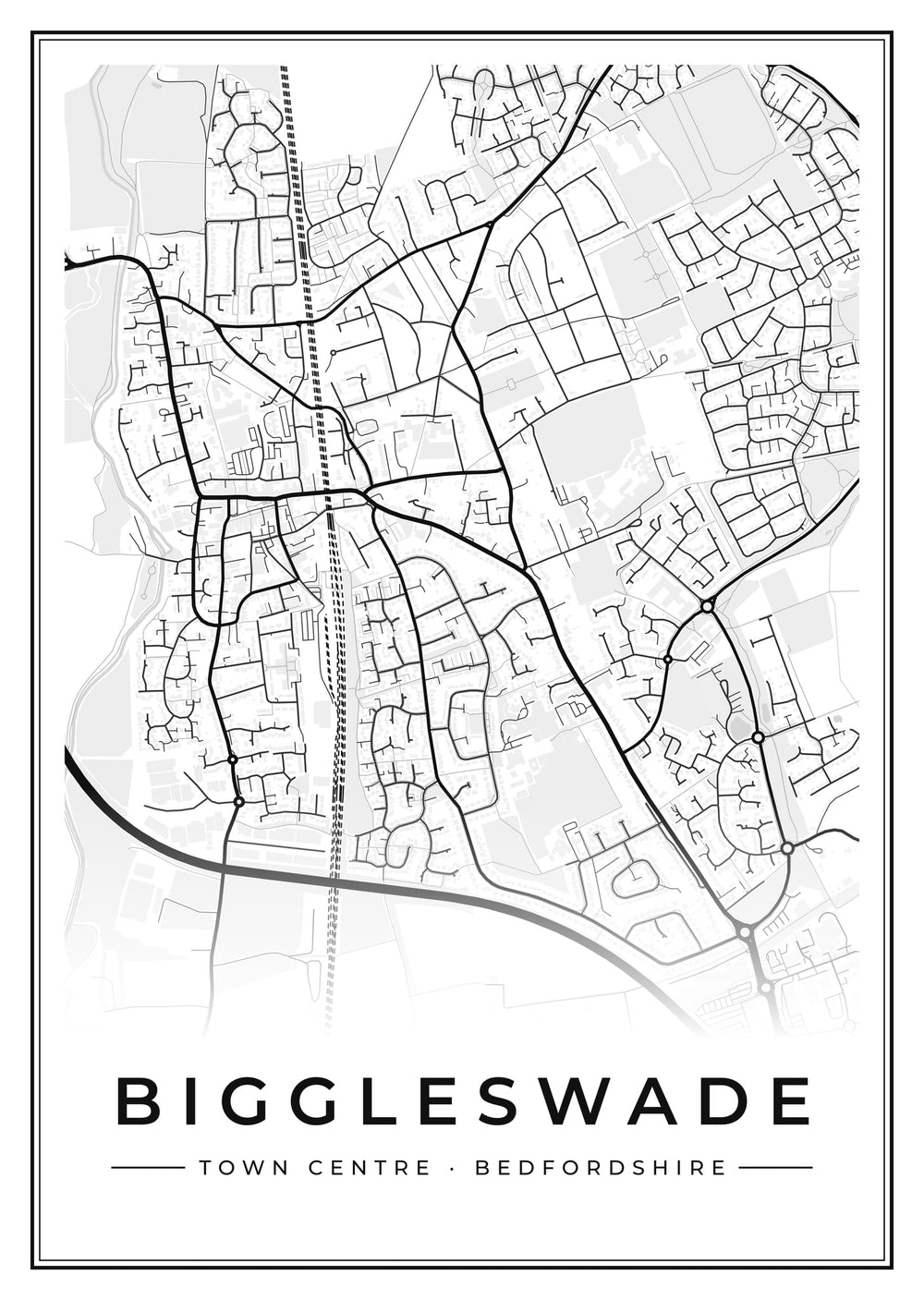 Biggleswade Town Centre Street Map Poster