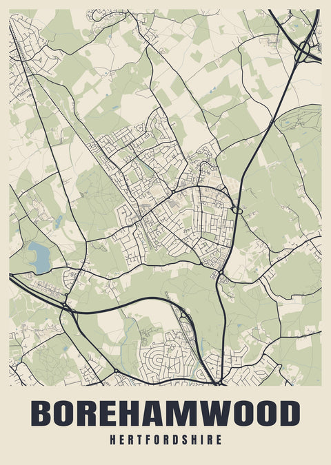 Borehamwood Street Map Poster