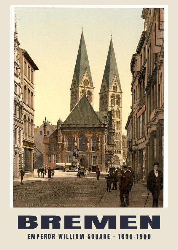 Place de l’empereur Guillaume, Bremen — 1890–1900 · Tirage photochrome ancien