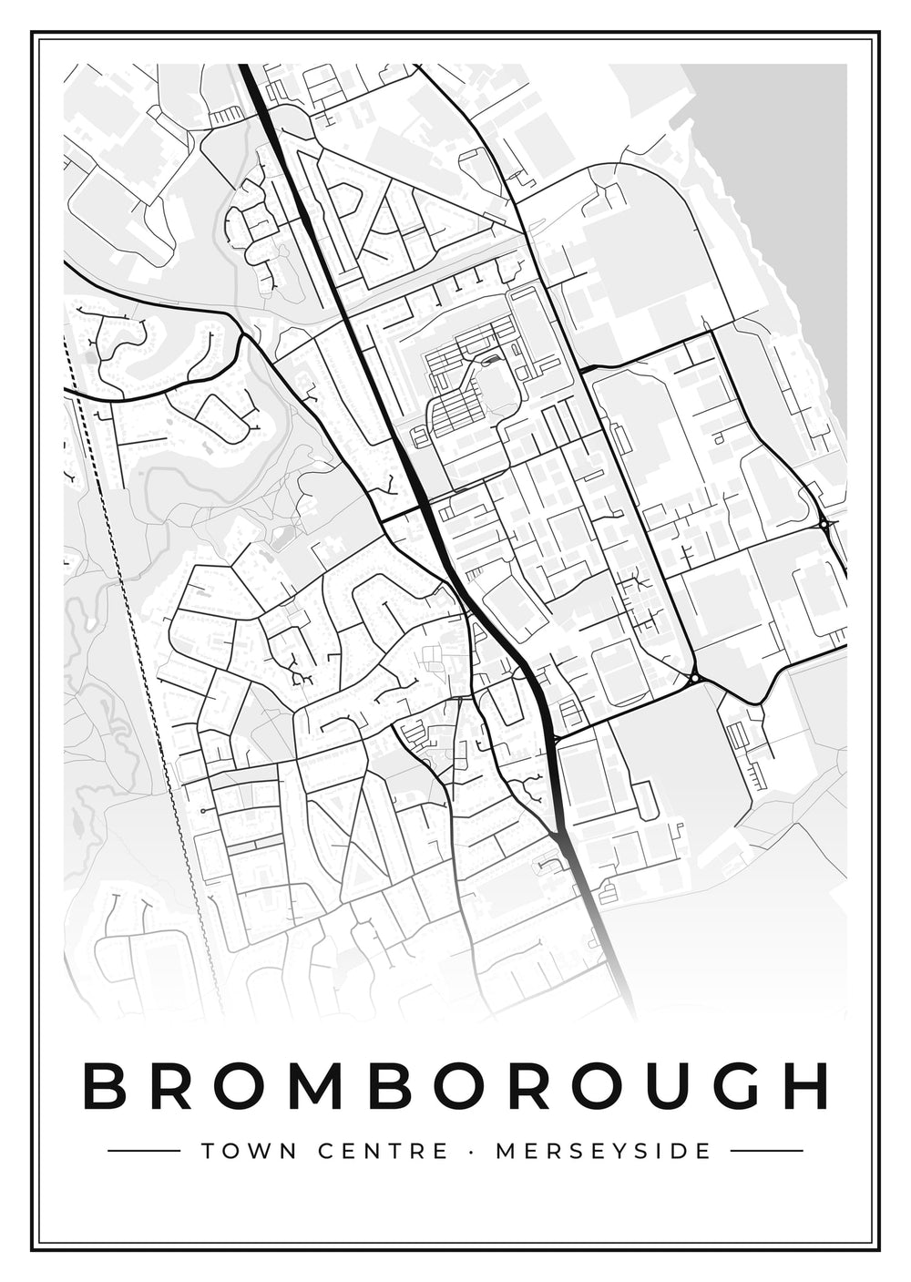 Bromborough Town Centre Street Map Poster