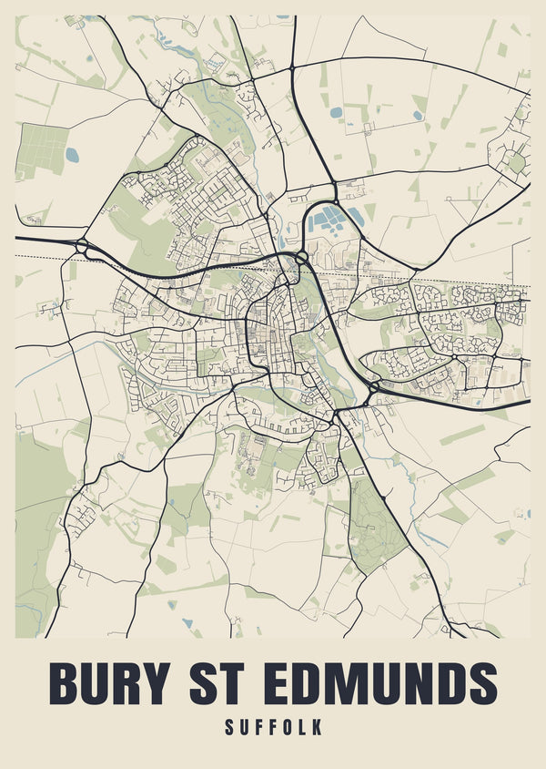 Bury St Edmunds Street Map Poster