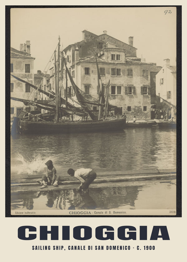 Sailing ship, Canale di San Domenico, Chioggia — c. 1900 · Historic photograph print
