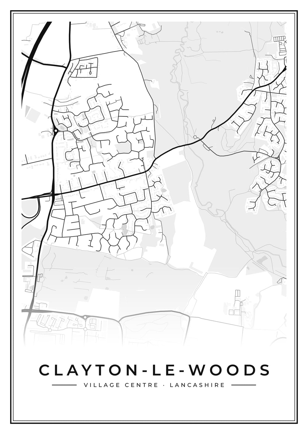 Clayton-le-Woods Village Centre Street Map Poster