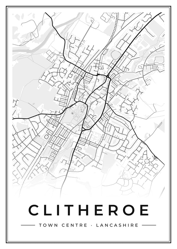 Clitheroe Town Centre Street Map Poster