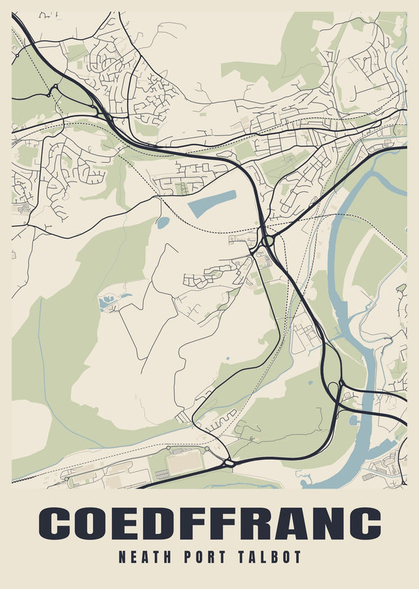 Coedffranc Street Map Poster