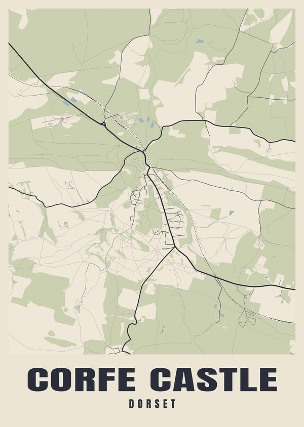 Corfe Castle Street Map Poster