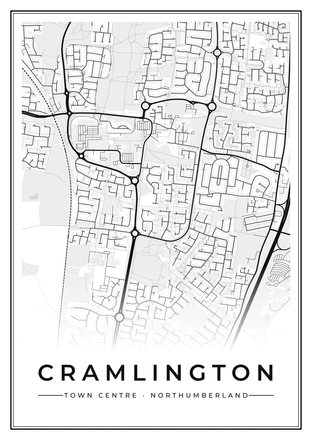 Cramlington Town Centre Street Map Poster