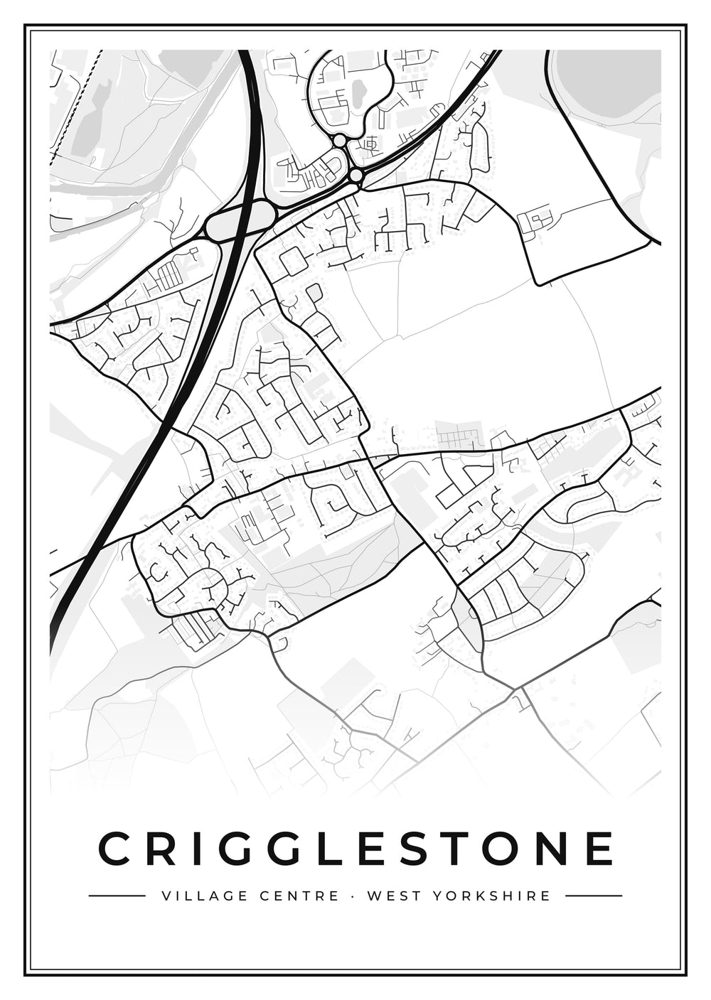 Crigglestone Village Centre Street Map Poster