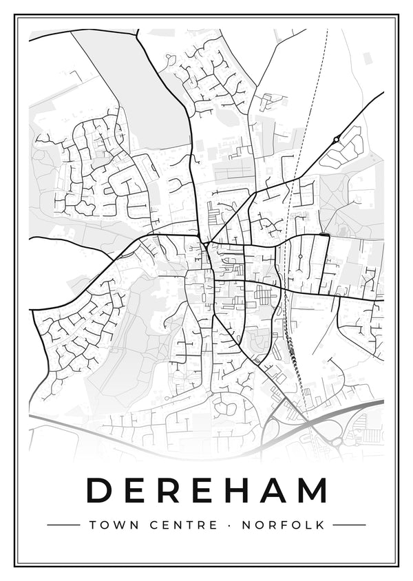 Dereham Town Centre Street Map Poster