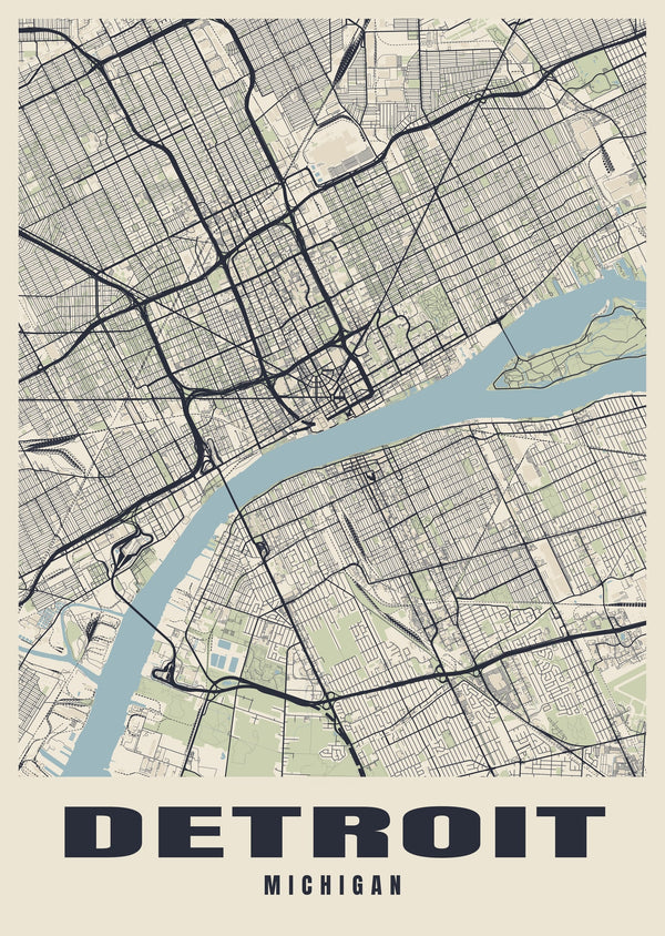 Detroit Street Map Poster