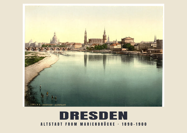 Altstadt from Marienbrücke, Dresden — 1890–1900 · Vintage photochrom print