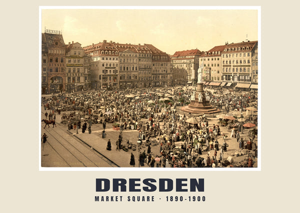 Place du marché, Dresden — 1890–1900 · Tirage photochrome ancien