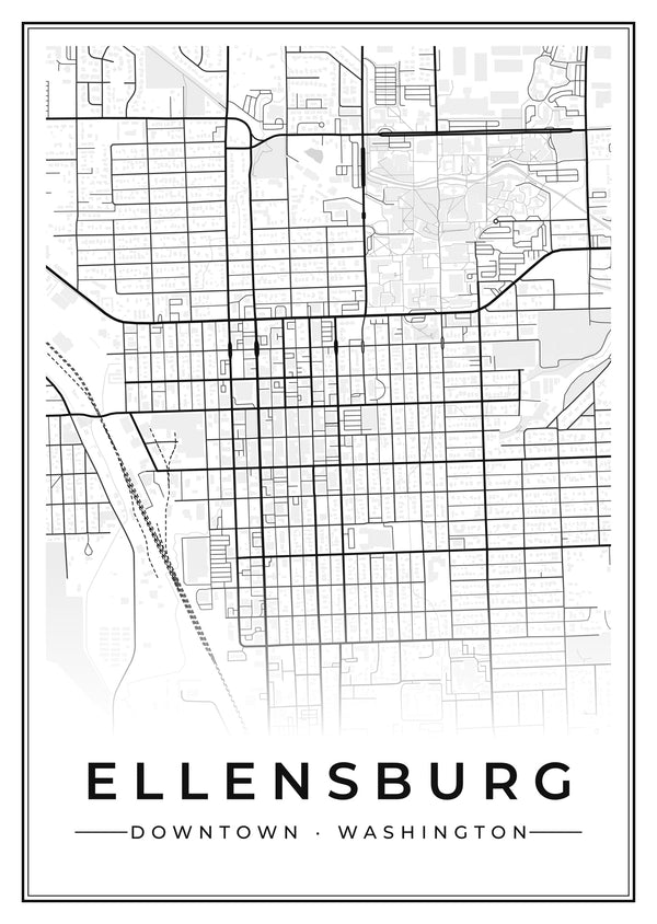 Ellensburg Downtown Street Map Poster