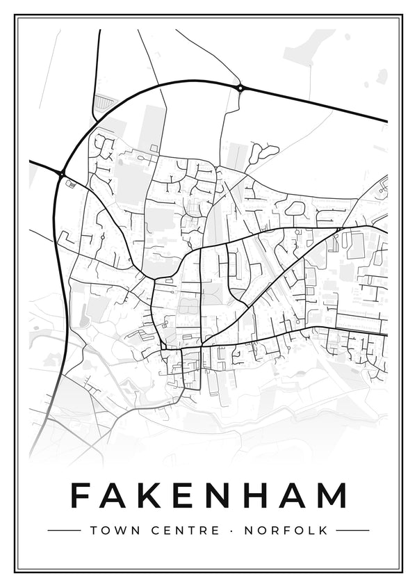 Fakenham Town Centre Street Map Poster
