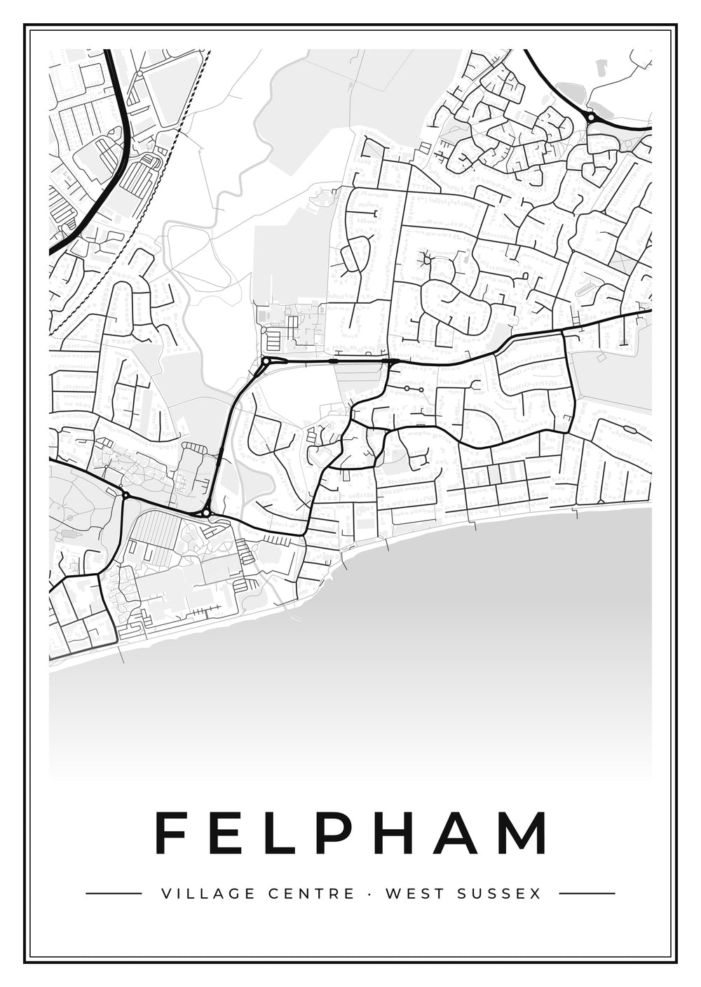Felpham Village Centre Street Map Poster