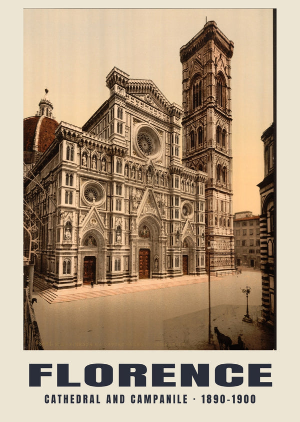 Cathedral and campanile, Florence — 1890–1900 · Vintage photochrom print