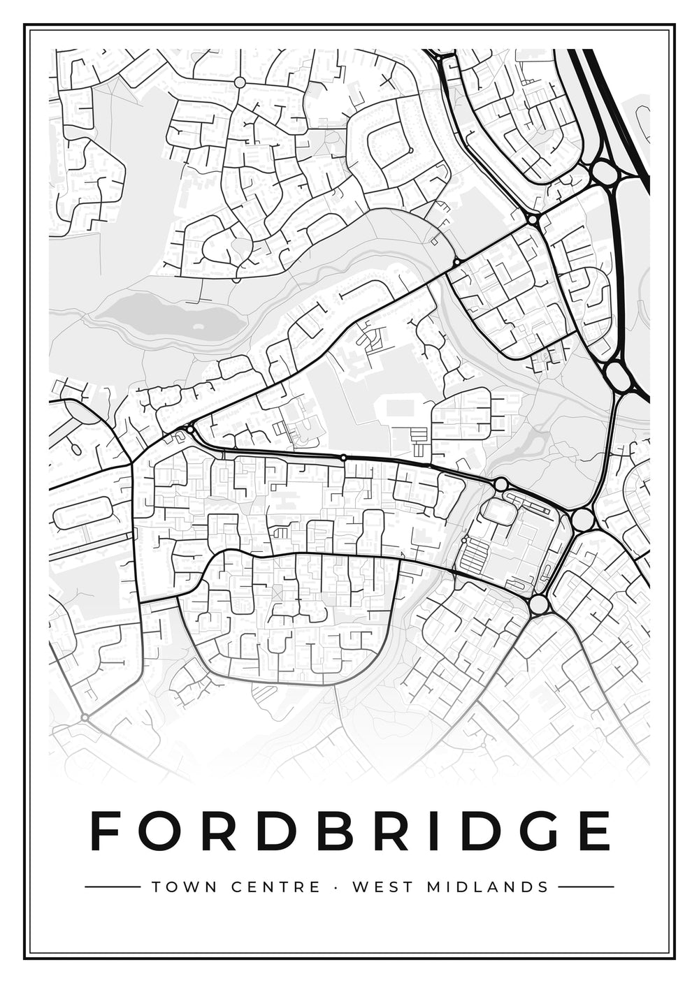 Fordbridge Town Centre Street Map Poster