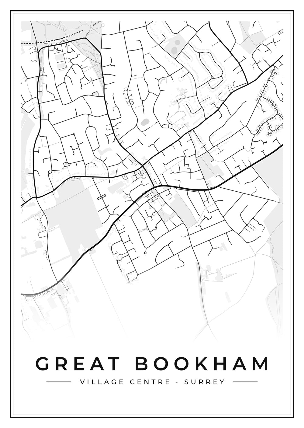 Great Bookham Village Centre Street Map Poster